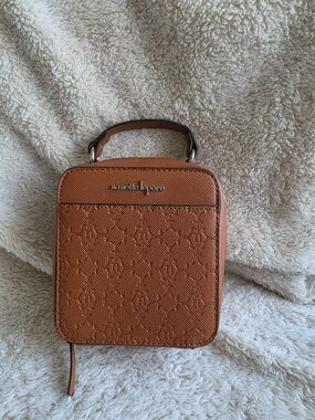 Nanette Lepore Cognac Brown Embossed Logo Crossbody Bag Mini Camera Bag NL